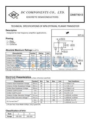 DMBT9013 datasheet - TECHNICAL SPECIFICATIONS OF NPN EPITAXIAL PLANAR TRANSISTOR