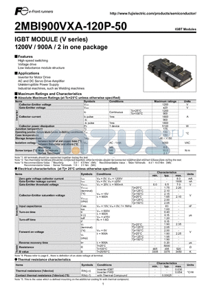 2MBI900VXA-120P-50 datasheet - IGBT MODULE (V series) 1200V / 900A / 2 in one package