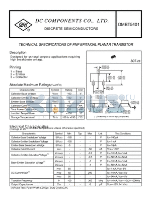 DMBT5401 datasheet - TECHNICAL SPECIFICATIONS OF PNP EPITAXIAL PLANAR TRANSISTOR