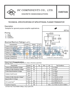 DMBTA06 datasheet - TECHNICAL SPECIFICATIONS OF NPN EPITAXIAL PLANAR TRANSISTOR