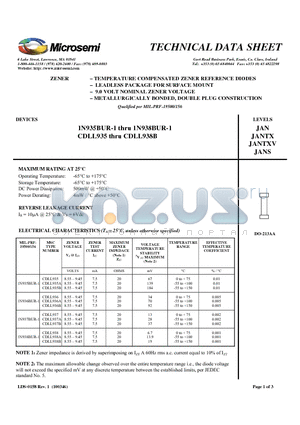 1N935BUR-1 datasheet - TEMPERATURE COMPENSATED ZENER REFERENCE DIODES