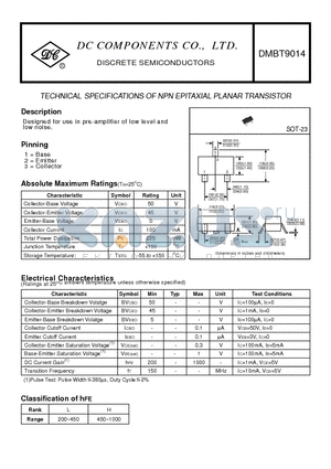 DMBT9014 datasheet - TECHNICAL SPECIFICATIONS OF NPN EPITAXIAL PLANAR TRANSISTOR
