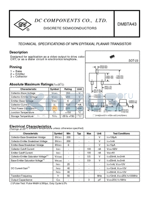 DMBTA43 datasheet - TECHNICAL SPECIFICATIONS OF NPN EPITAXIAL PLANAR TRANSISTOR