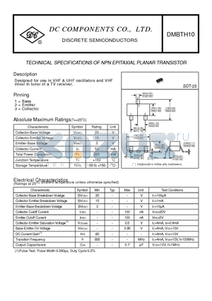 DMBTH10 datasheet - TECHNICAL SPECIFICATIONS OF NPN EPITAXIAL PLANAR TRANSISTOR