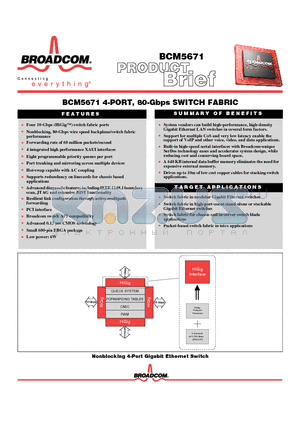 BCM5671 datasheet - 4-PORT, 80-Gbps SWITCH FABRIC