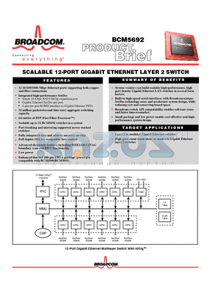 BCM5692 datasheet - SCALABLE 12-PORT GIGABIT ETHERNET LAYER 2 SWITCH