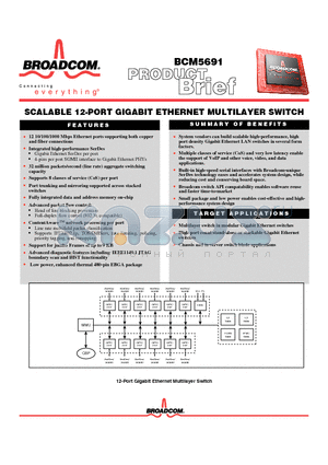 BCM5691 datasheet - SCALABLE 12-PORT GIGABIT ETHERNET MULTILAYER SWITCH