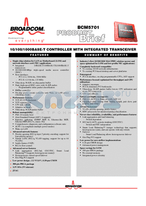 BCM5701 datasheet - 10/100/1000BASE-T CONTROLLER WITH INTEGRATED TRANSCEIVER