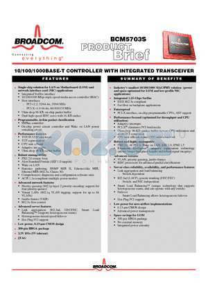BCM5703S datasheet - 10/100/1000BASE-T CONTROLLER WITH INTEGRATED TRANSCEIVER