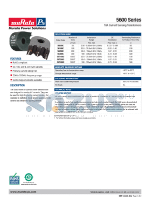 56100C datasheet - 10A Current Sensing Transformers