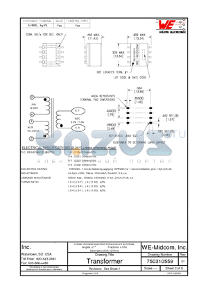 750310559 datasheet - TRANSFORMER