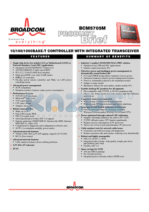 BCM5705M_05 datasheet - 10/100/1000BASE-T CONTROLLER WITH INTEGRATED TRANSCEIVER