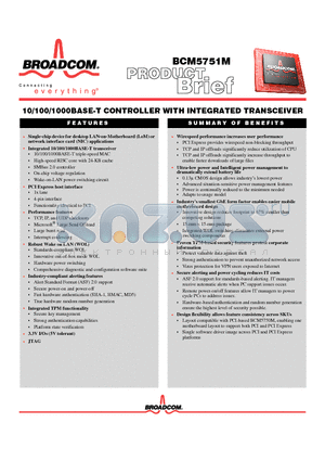 BCM5751M datasheet - 10/100/1000BASE-T CONTROLLER