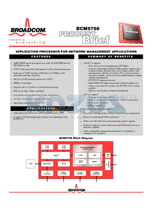 BCM5758 datasheet - APPLICATION PROCESSOR FOR NETWORK MANAGEMENT APPLICATIONS