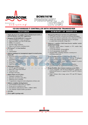 BCM5787MKMLG datasheet - 10/100/1000BASE-T CONTROLLER WITH INTEGRATED TRANSCEIVER
