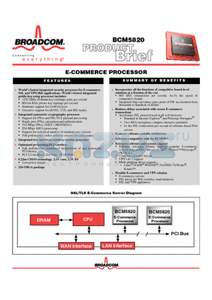 BCM5820 datasheet - E-COMMERCE PROCESSOR