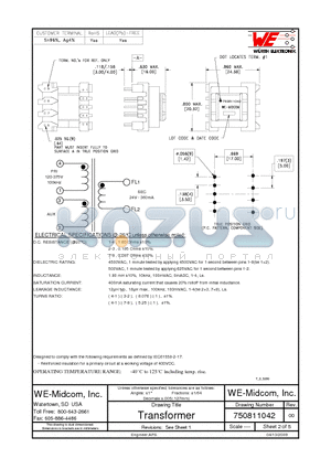 750811042 datasheet - TRANSFORMER