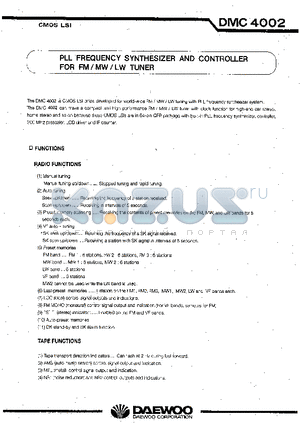 DMC4002 datasheet - PLL FREQUENCY SYNTHESIZER AND CONTROLLER FOR FM/MW/LW TUNER