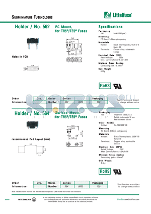 562 datasheet - SUBMINIATURE FUSEHOLDERS