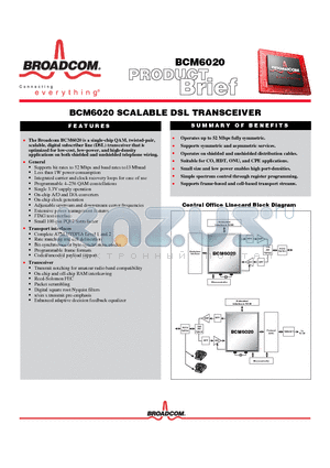 BCM6020 datasheet - SCALABLE DSL TRANSCEIVER