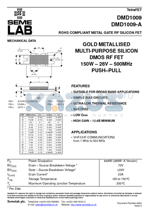 DMD1009-A datasheet - ROHS COMPLIANT METAL GATE RF SILICON FET