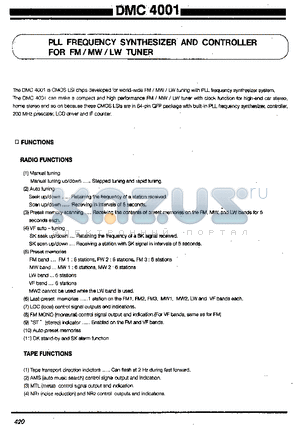 DMC4001 datasheet - PLL FREQUENCY SYNTHESIZER AND CONTROLLER FOR FM/MW/LW TUNER