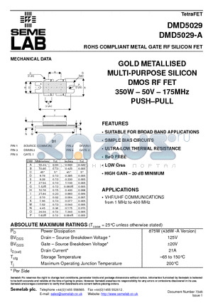 DMD5029 datasheet - ROHS COMPLIANT METAL GATE RF SILICON FET