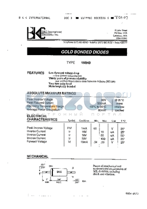 1N949 datasheet - GOLD BONDED DIODES