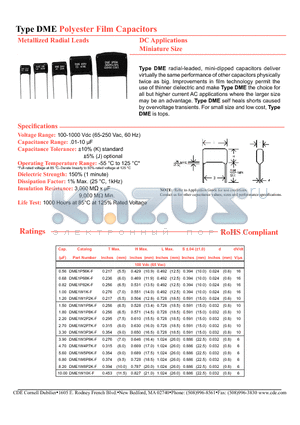 DME10S1K-F datasheet - Polyester Film Capacitors Metallized Radial Leads