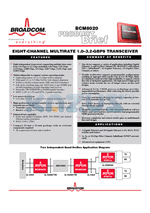 BCM8020_06 datasheet - EIGHT-CHANNEL MULTIRATE 1.0-3.2-GBPS TRANSCEIVER