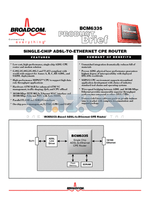 BCM6335 datasheet - SINGLE CHIP ADSL TO ETHERNET CPE ROUTER