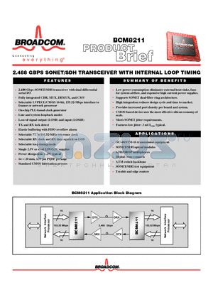 BCM8211 datasheet - 2.488 GBPS SONET/ SDH TRANSCEIVER WITH INTERNAL LOOP TIMING