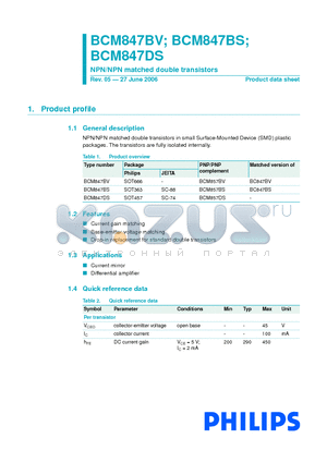 BCM847BV datasheet - NPN/NPN matched double transistors