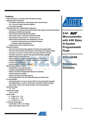 ATTINY48 datasheet - 8-bit Microcontroller with 4/8K Bytes In-System Programmable Flash