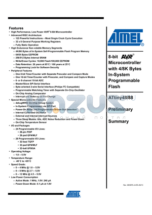 ATTINY48 datasheet - 8-bit Microcontroller with 4/8K Bytes In-System Programmable Flash