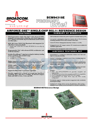 BCM94318E datasheet - AIRFORCE ONE SINGLE-CHIP 802.11 REFERENCE DESIGN