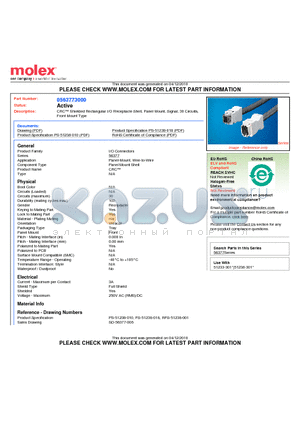 56377-3000 datasheet - CRC Shielded Rectangular I/O Receptacle Shell, Panel Mount, Signal, 30 CircuitsFront Mount Type