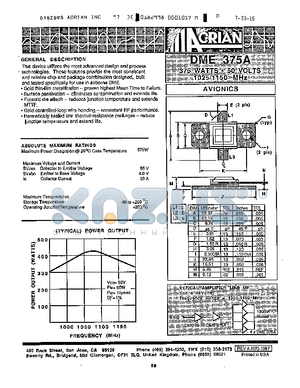 DME375A datasheet - 375 Watts, 50 Volts, Pulsed Avionics 1025-1150 MHz