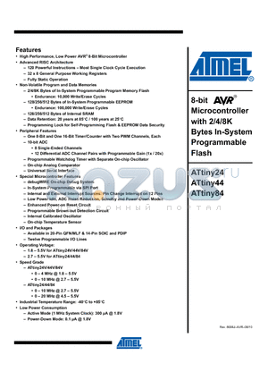 ATTINY84 datasheet - 8-bit AVR Microcontroller with 2/4/8K Bytes In-System Programmable Flash