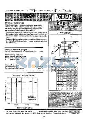 DME500 datasheet - 500WATTS - 50 VOLTS 1025/1150 MHZ