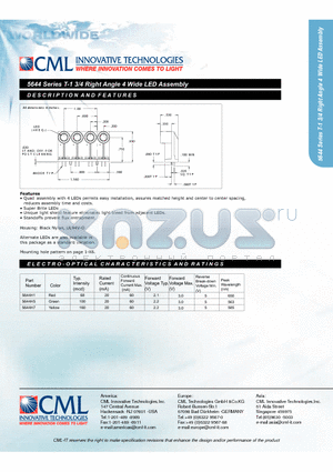 5644 datasheet - T-1 3/4 Right Angle 4 Wide LED Assembly