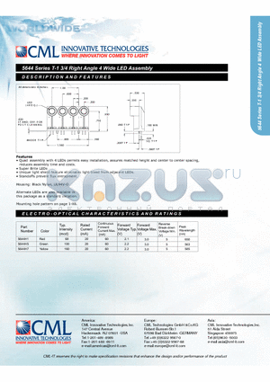 5644H5 datasheet - T-1 3/4 Right Angle 4 Wide LED Assembly