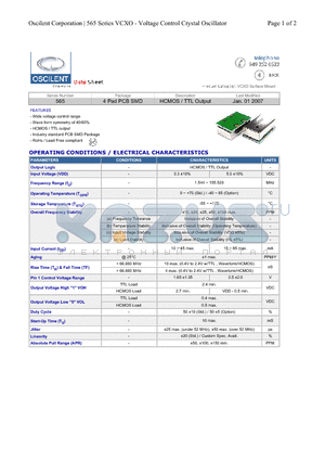 565-120.0M-3DN-TP1 datasheet - HCMOS / TTL Output