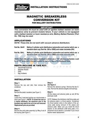 564R datasheet - MAGNETIC BREAKERLESS CONVERSION KIT FOR MALLORY DISTRIBUTORS