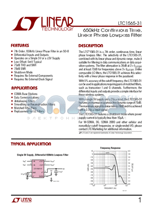 56531I datasheet - 650kHz Continuous Time, Linear Phase Lowpass Filter