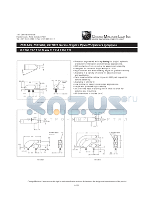 7511A85 datasheet - Bright Pipes Optical Lightpipes