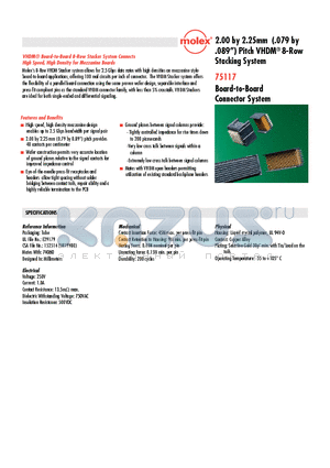 75117-1218 datasheet - 2.00 by 2.25mm (.079 by.089) Pitch VHDM Stacking System