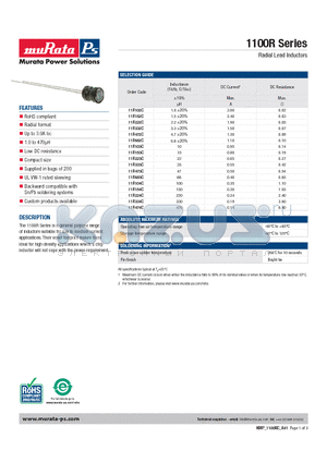 11R103C datasheet - Radial Lead Inductors