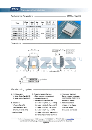 2MD04-138-12 datasheet - Blank ceramics (not metallized) Metallized (Au plating) Blank, tinned Copper