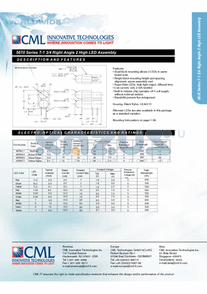 5670H1 datasheet - T-1 3/4 Right Angle 2 High LED Assembly